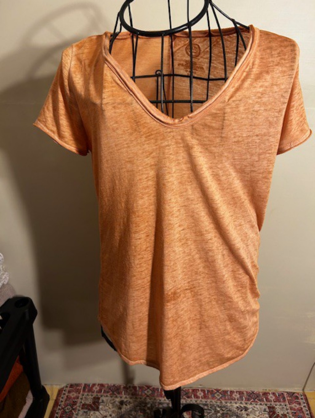 Size Small Womens Tee Shirt Short Sleeved Orange Burn Out Soft